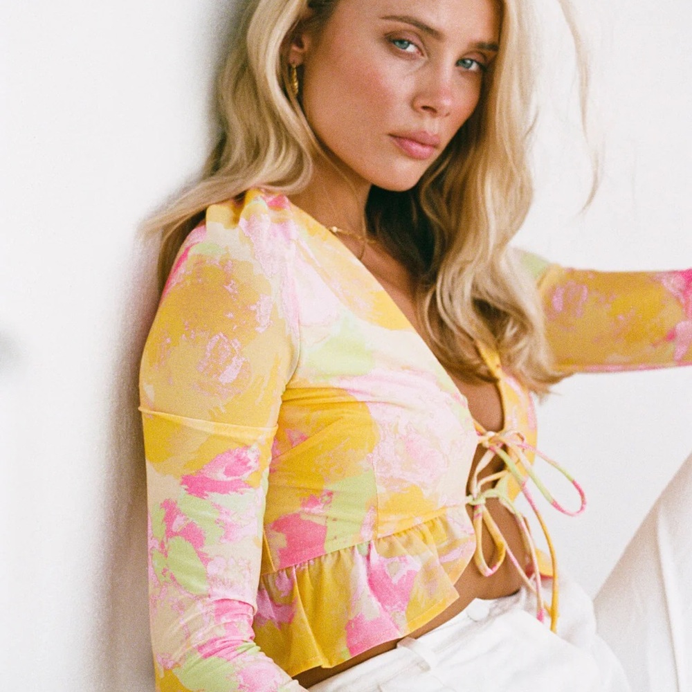 Sabo Skirt Khara Frill Top Sold Out Floral Yellow and Pink Blouse